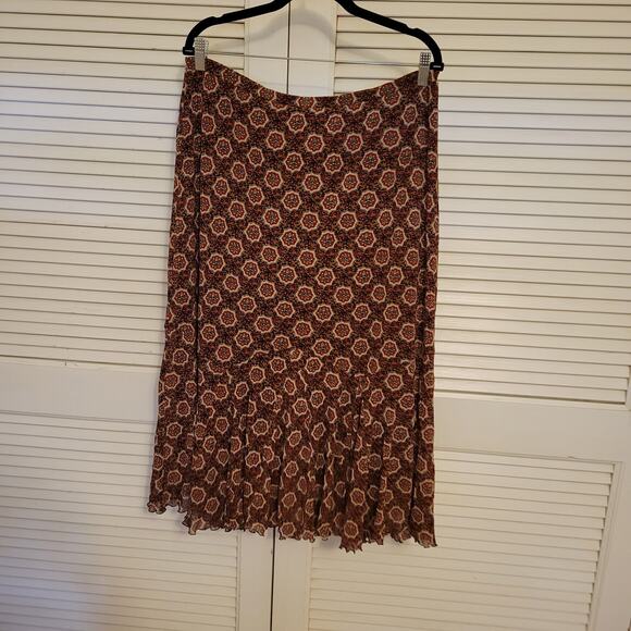 Emma James Red Oriental Print Chiffon Maxi Skirt Size Large Stretchy - Picture 2 of 7